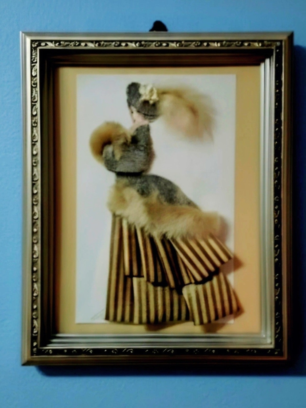 Vintage ribbon doll Signed Popular Mixed Media Craft Wall Decor 1920's-1940's
